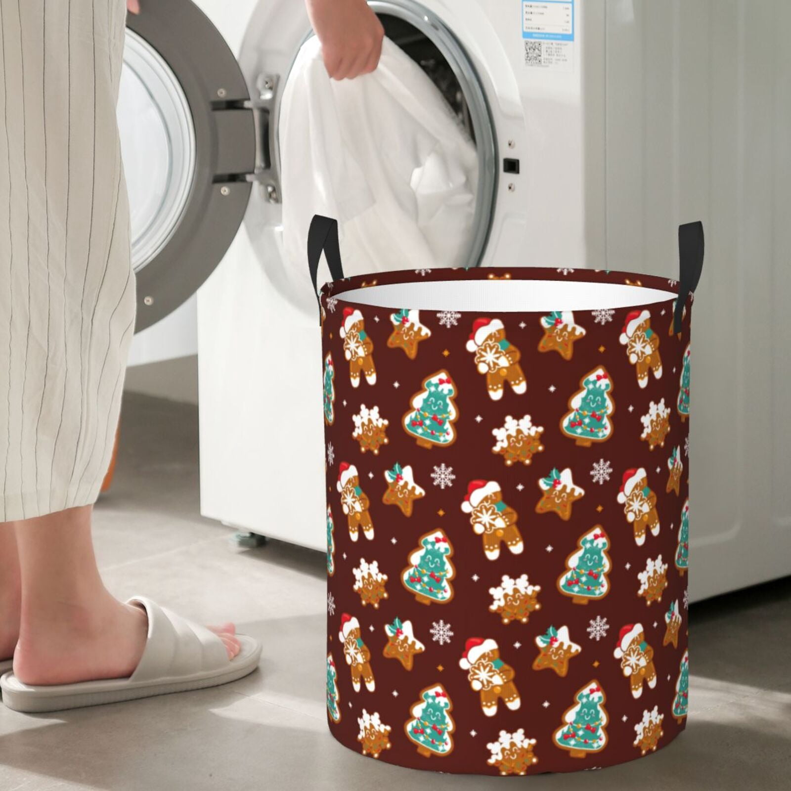 Large Laundry Basket with Handles - Christmas Gingerbread Kids Baby Dirty Clothes Laundry Hamper for Bedroom Aesthetic