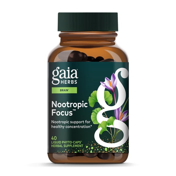 Gaia Herbs Nootropic Focus - Brain & Cognitive Support Supplement to Help Maintain Healthy Concentration* - With Saffron, Lemon Balm & Spearmint - 40 Liquid Phyto-Capsules (20 Servings)