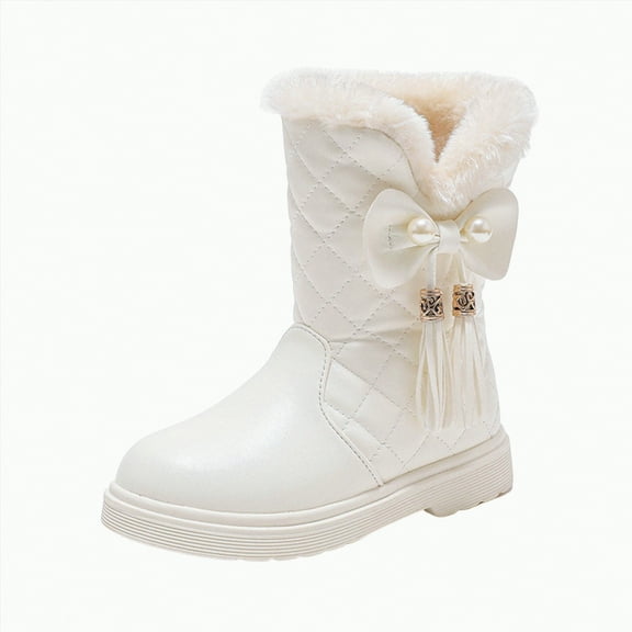 CAICJ98 Kids Winter Boots Girls Fashion Warm Lined Princess Shoes Lightweight Mid Calf Snow Boots Girls (Little Kid/Big Kid),3.5