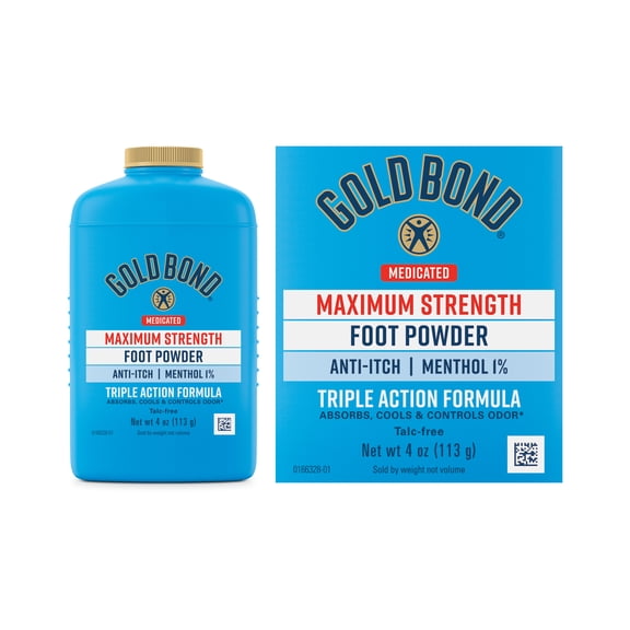 Gold Bond Medicated Talc-Free Foot Powder 4 oz., Maximum Strength Odor Control & Itch Relief