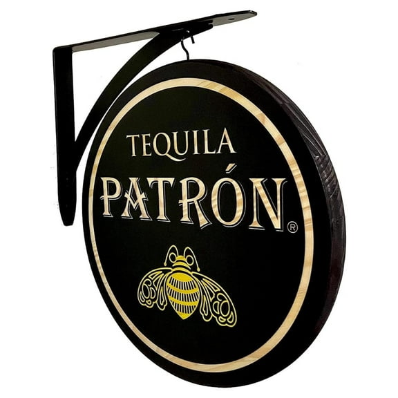 Patron Tequila Double Sided Bar Sign, Black, Yellow, natural
