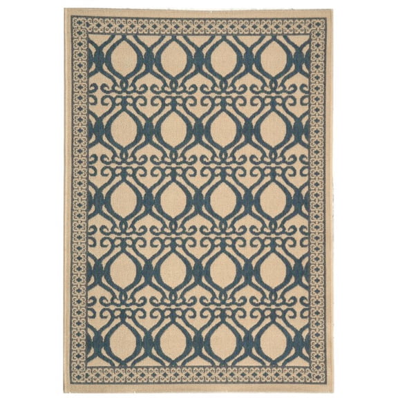 SAFAVIEH Courtyard Colton Geometric Indoor/Outdoor Area Rug, Natural/Blue, 2'7" x 5'