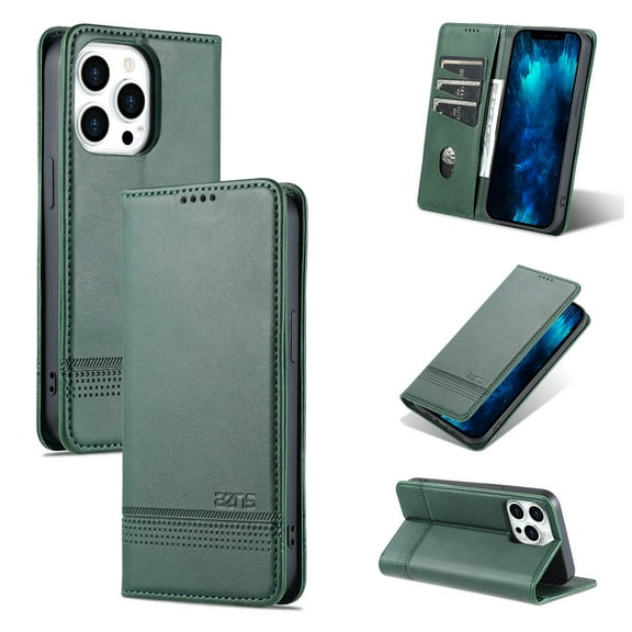 For iPhone 13 Pro Case, Premium Magnetic PU Leather Wallet Case Flip Cover with [RFID Blocking][Card Holder][Stand Function] Shockproof Full body for iPhone 13 Pro,Darkgreen
