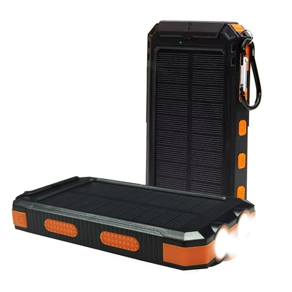 RBSTOSTO 36800mAh Solar Battery Pack - Dual 5V USB Outputs, LED Flashlights & Compass, Portable Charger for Phones Camping (Orange)