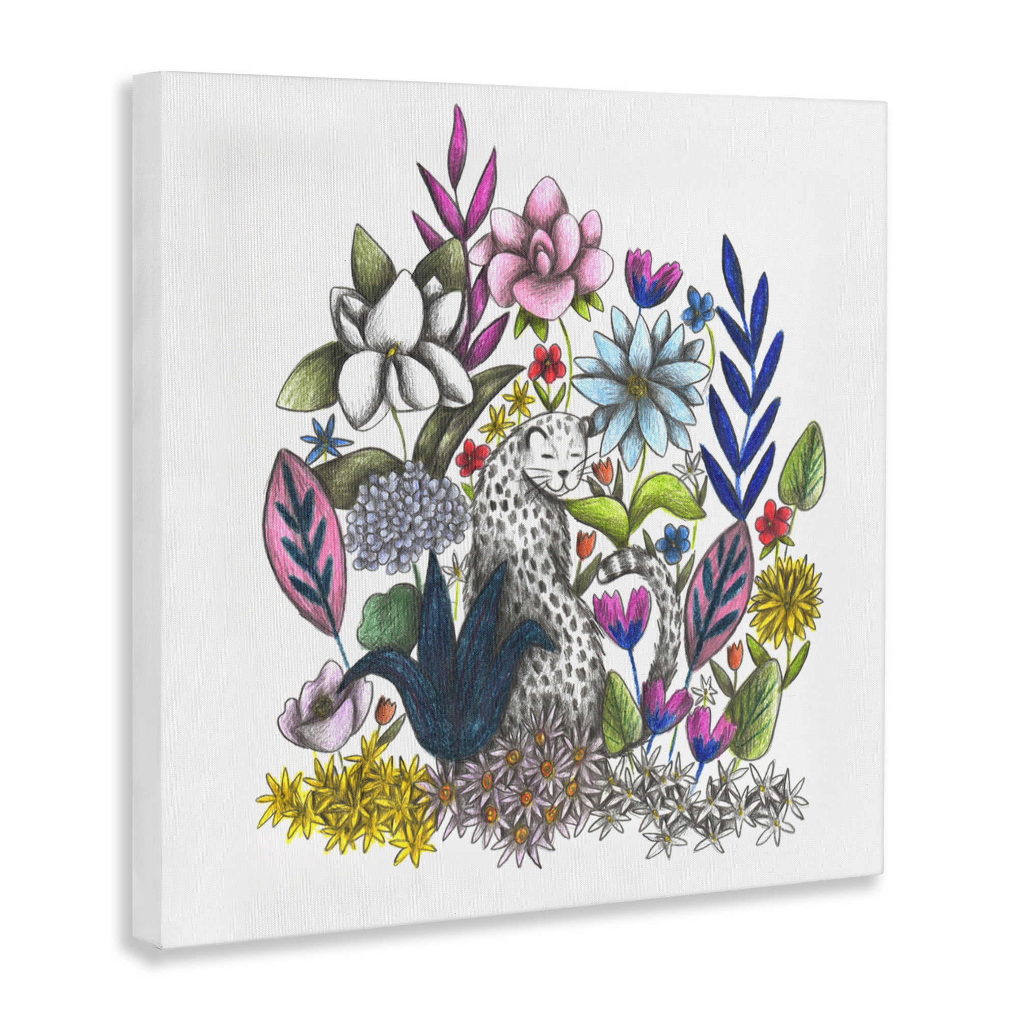 Leopard in Midst of Flowers Canvas Wall Art, design by Cecilia Battaini