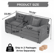 thumbnail image 3 of 76" Oversized Chenille Loveseat Sofa, Modern 2-Seater Small Cloud Couch with Deep Seats, Comfy Living Room Apartment Furniture, Grey, 3 of 10