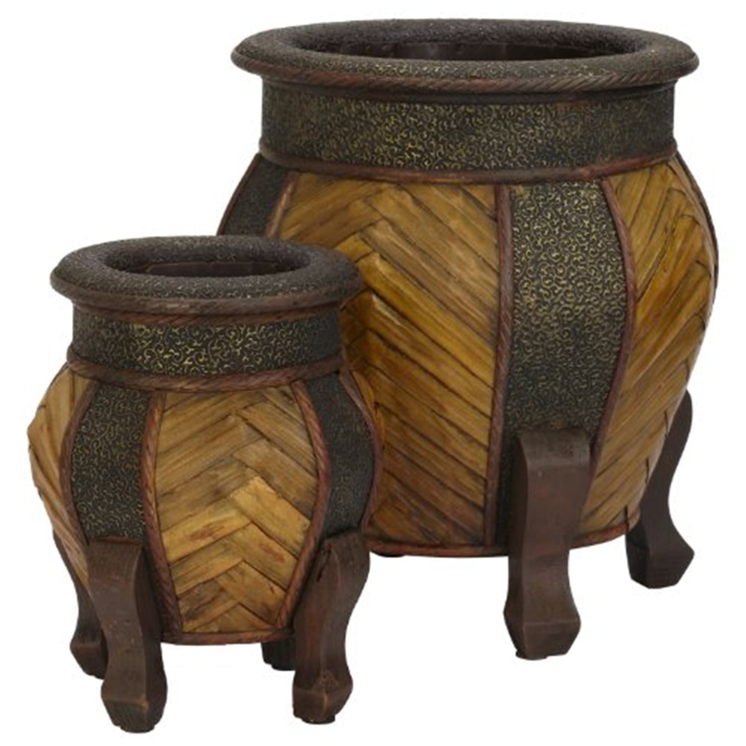 Nearly Natural 2pc Decorative Round Wood Planter Set