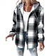 thumbnail image 3 of Camisas A Cuadros para Mujer, Chaqueta de Larga con Botones y Forro , Sudadera con Capucha, Blusa Informal de Moda. Negro XL, 3 of 6