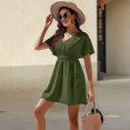 thumbnail image 5 of Womens Summer Solid Casual V-Neck Beach Dress Ruffle Short Sleeve Loose Dress green XXL, 5 of 8