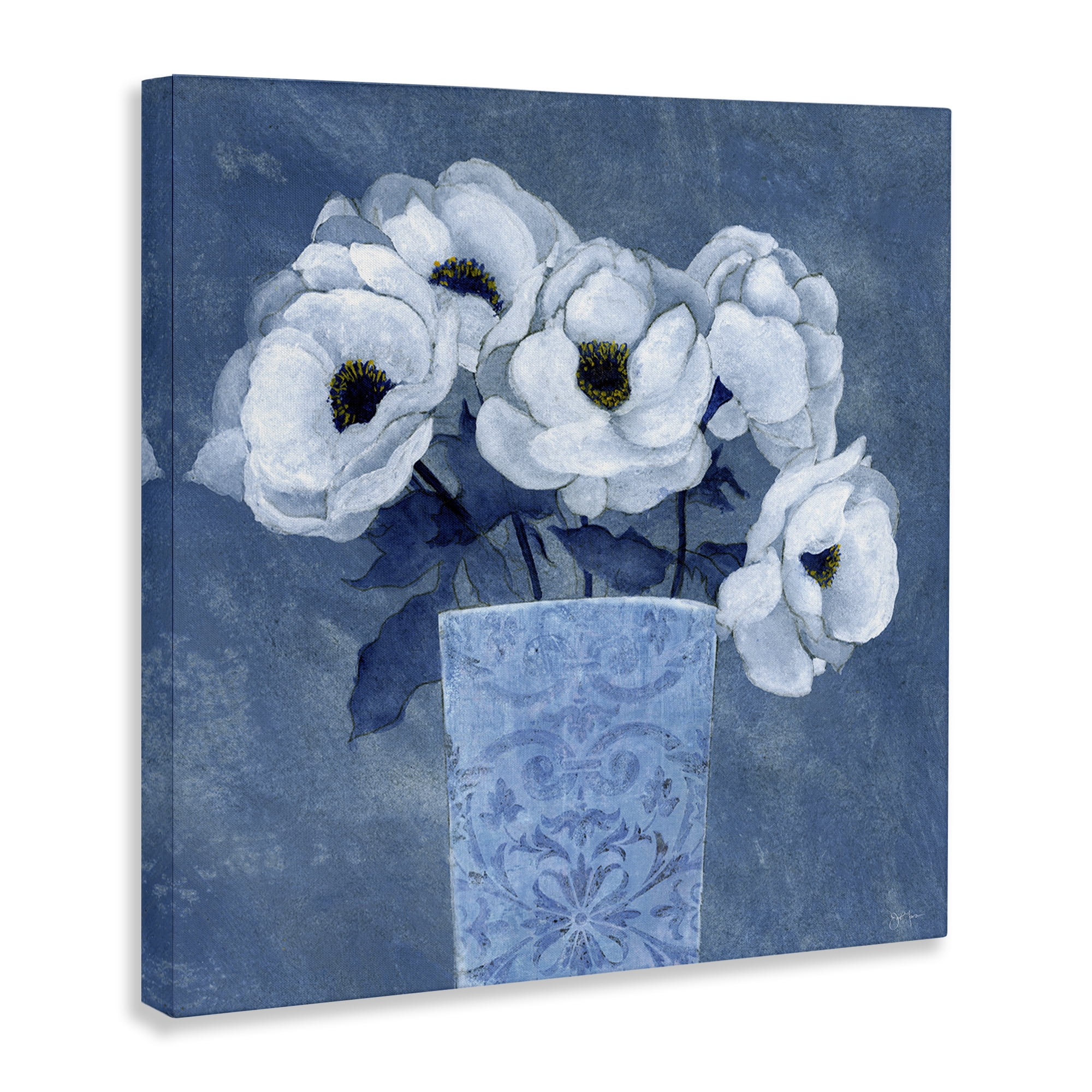 Stupell Industries Ornate Vase Flowers Plants & Flowers Painting Wrapped Canvas Art Print Wall Art, 17 x 17