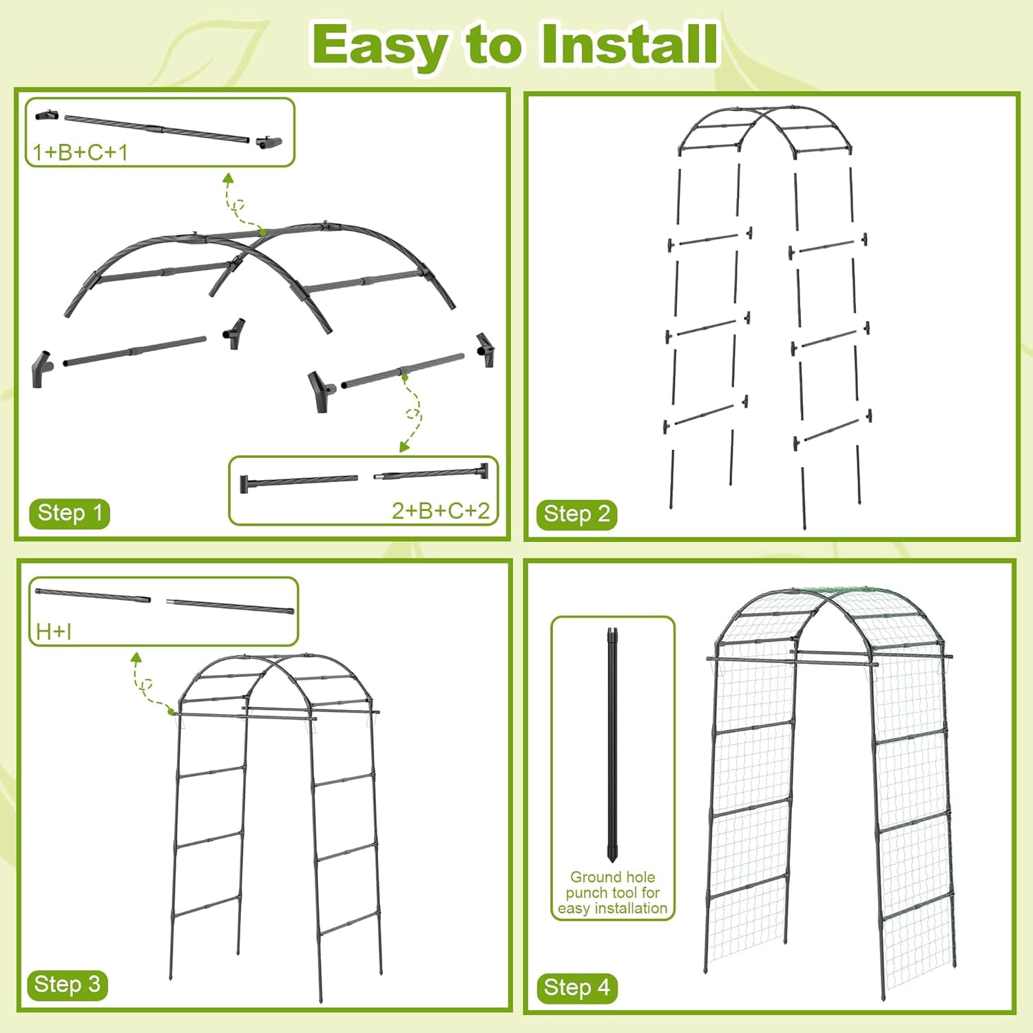 Garden Arch Trellis for Climbing Plants Outdoor, Metal Plants Support Trellis for Climbing Vine Tomato Vegetable Flower Fruit, Cucumber Trellis for Raised Bed (32 x 83 Inch)