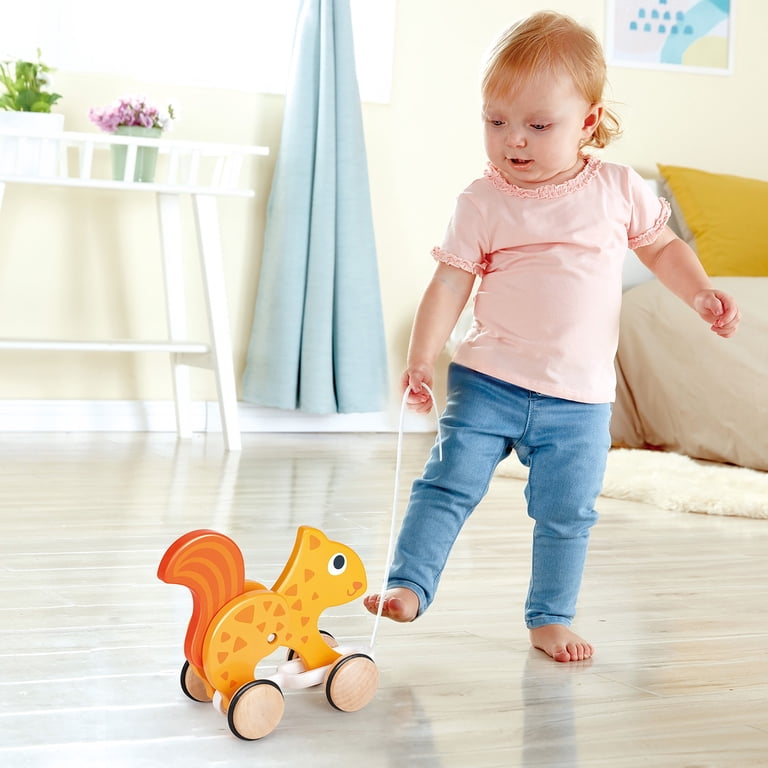 Hape: Pull Along - Squirrel - Orange - Wooden Animal Toy, Rubber