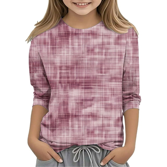 SERTG Hauts Mignons pour Enfant Printemps Automne Été Manches 3/4 Col Rond Mignon T-Shirt Imprimé Mode Tenues Manches Mi-Longues 3-12 Ans (Rose, 5 Ans)