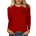 thumbnail image 1 of Besolor T-Shirts de la Saint-Valentin pour Femmes Imprimé Cœur Col Rond Manches Longues Tunique Décontractée Blouse Tee, 1 of 4
