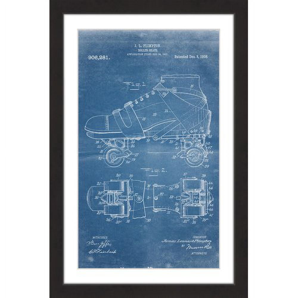 "Roller Skate 1908 Blueprint" Framed Painting Print