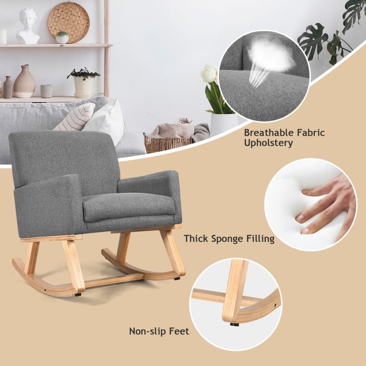 Finihen Rocking Chair, Upholstered Rocking Chair with and Solid Wood Base, Office Rocking Armchair, Comfortable Rocker for Living Room, Bedroom, Study Room, Gray Finihen Rocking Chair, Upholstered Rocking Chair with and Solid Wood Base, Office Rocking Armchair, Comfortable Rocker for Living Room, Bedroom, Study Room, Gray