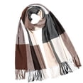 thumbnail image 6 of Womens Scarf Plaid Scarf Thick Warm Knitted Scarf Long Scarves Lined Knit Wraps Thick Warm Soft Winter Scarves for Women Coffee One Size, 6 of 6
