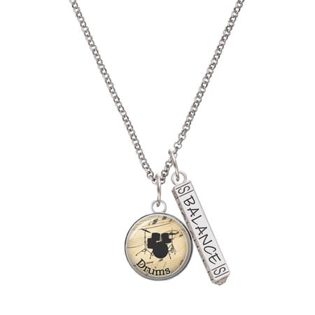 Delight Jewelry Silvertone Domed Music – Drums Silvertone Balance Bar Charm Necklace 23