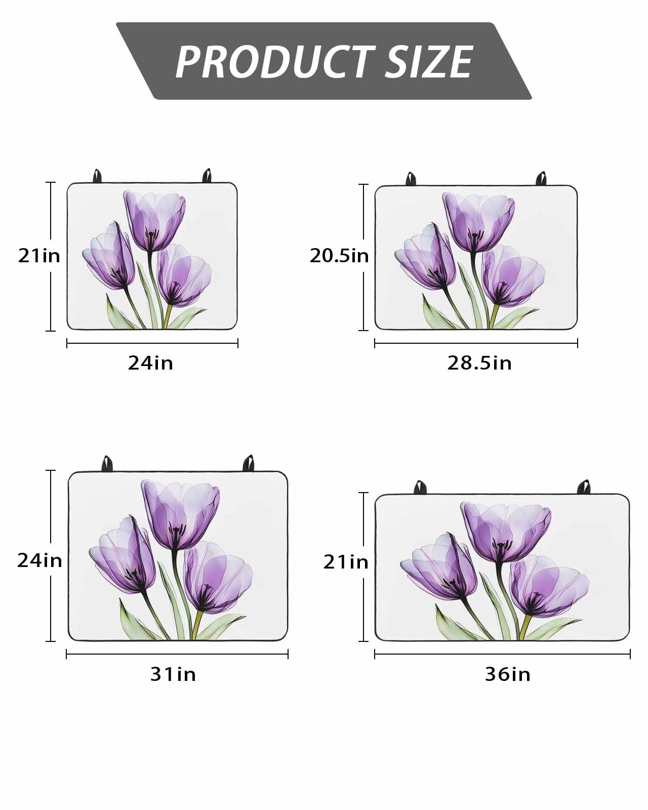 Stove Top Covers for Electric Stove, Purple Tulips Glass Stovetop Cover Protector, Green Leaf Country Flower White Botanical Induction Cooktop Protector Oven Mat for Kitchen Countertop 24"x21"