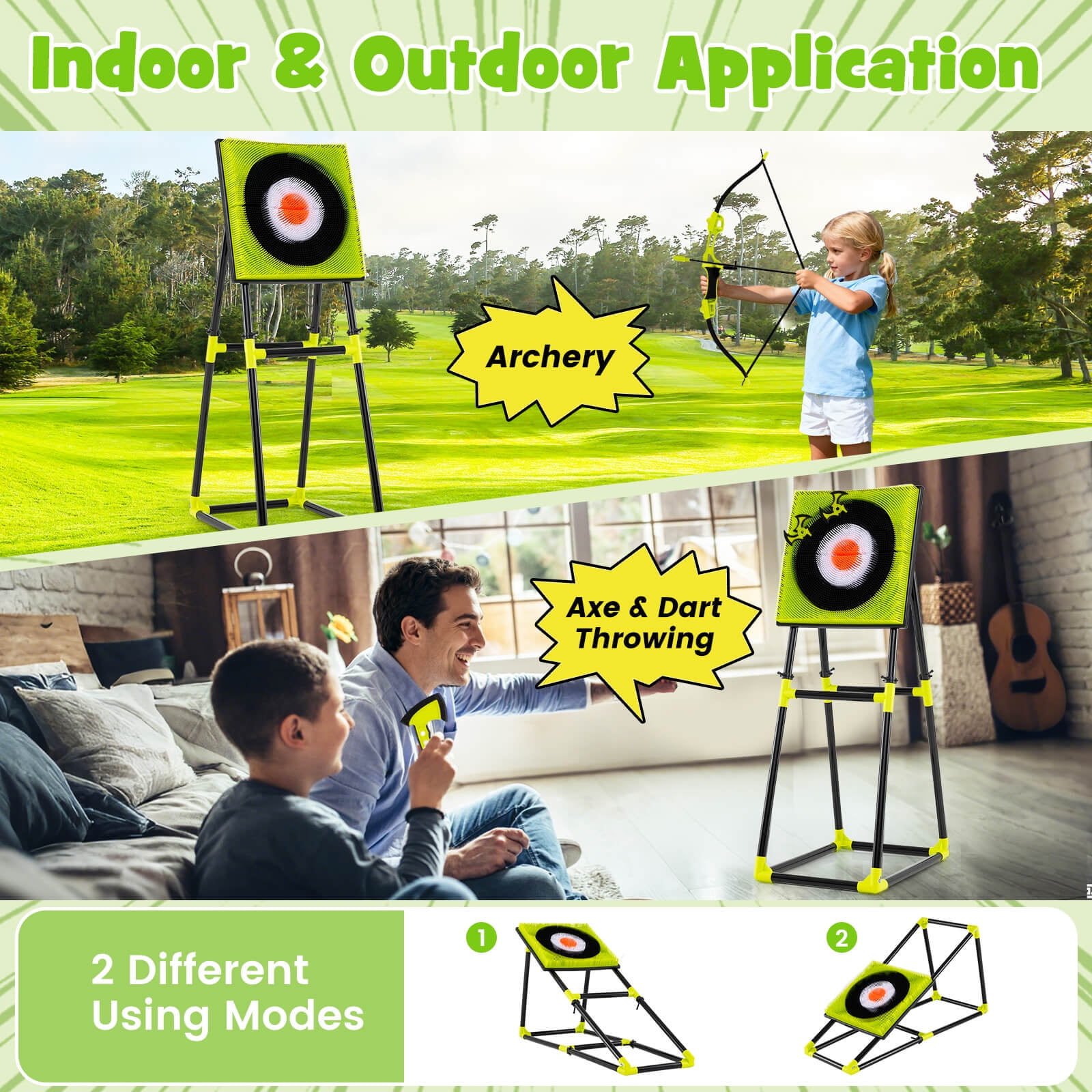 Costway 4 in 1 Throwing Target Set with Bristle Target 4 Throwing axes 4 Ninja Darts a Bow