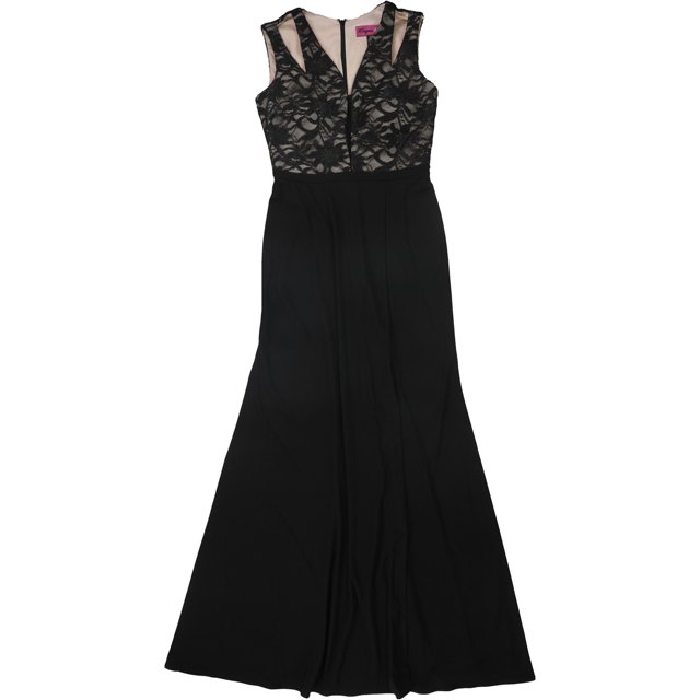 Vestido de encaje profundo Morgan & Co para mujer Negro 7/8 Estilo A-Line