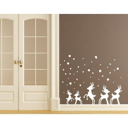 - Reindeer in Snow Wall Decal - Christmas wall decal, sticker, mural vinyl art home decor - 4101 - Gray, 47in x 33in