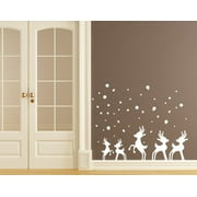 Reindeer in Snow Wall Decal - Christmas wall decal, sticker, mural vinyl art home decor - 4101 - Gray, 47in x 33in