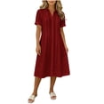 thumbnail image 2 of Women's Solid Color Short Sleeve Lapel Loose Dress - Casual Summer Double Layer Style, 2 of 6