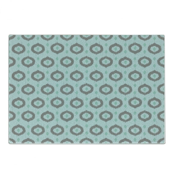 Seafoam Cutting Board, Ikat Style Motifs Circular Pattern with Dots Inspiration Tribal, Decorative Tempered Glass Cutting and Serving Board, Small Size, Seafoam Sea Green Taupe, by Ambesonne