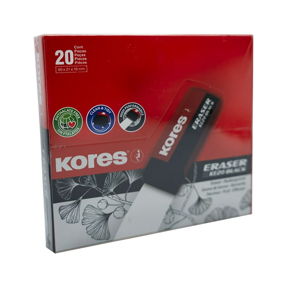 Goma para Borrar Kores KE20 Color Negro Con 20 Gomas