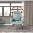 thumbnail image 2 of Wicker Egg Chair, Oversized Indoor Outdoor Lounger for Patio, Backyard, Living Room w/ 5 Cushions, Steel Frame, 440lb Capacity - Light Blue, 2 of 5
