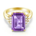 thumbnail image 2 of Gem Stone King 18K Yellow Gold Plated Silver Purple Amethyst Ring for Women (7.50 Cttw, Gemstone February Birthstone, Emerald Cut Checkerboard 14X10MM, Available in Size 5, 6, 7, 8, 9), 2 of 5