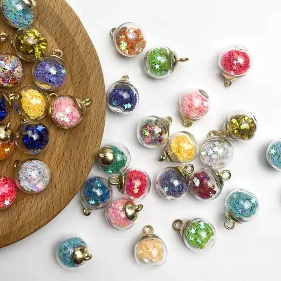 68pcs 16mm Colorful Glass Ball Charms Glass Ball Pendants Jewelry Making Supplies with Shining Stars Heart-shaped Sequins And Peach Heart Sequins for DIY Necklace Bracelet Crafts, Beading Projects,