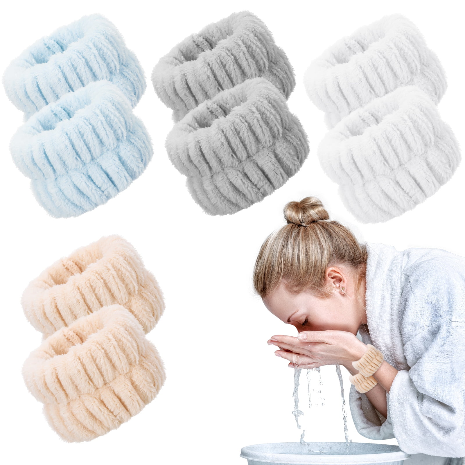 BUBABOX 4 Pairs Wrist Spa Washband,Microfiber Wrist Wash Towel Band