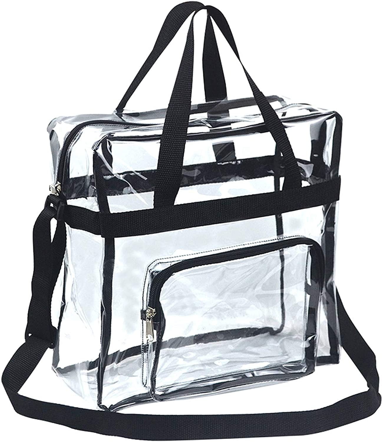  JOTONOXEN Clear Tote Bag Stadium Approved, Adjustable Shoulder  Strap and Zippered Top, Stadium Security Travel & Gym Clear Bag, Perfect  for Sports Games, Work, School and Concerts-12 x12 x6 (Black) 