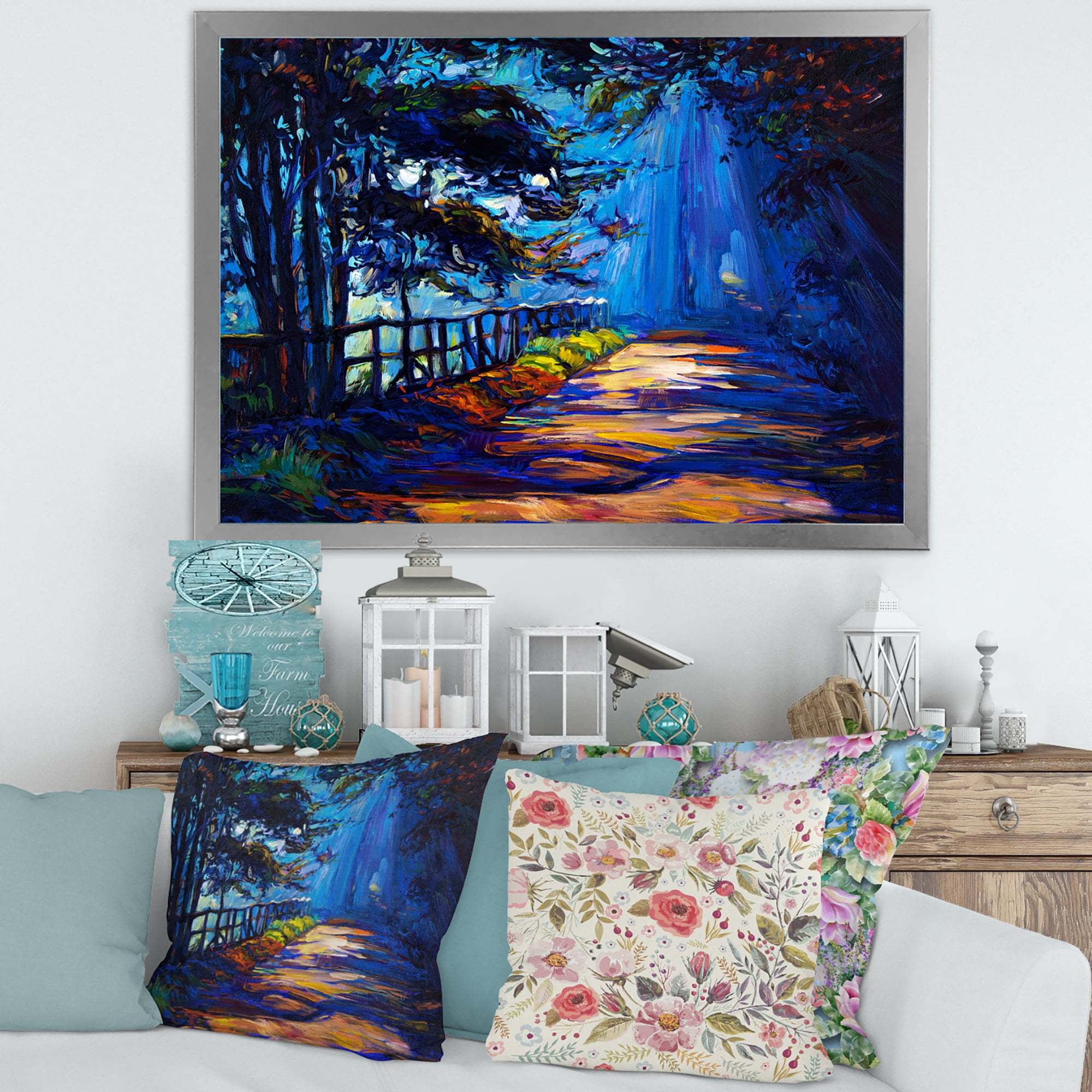 Designart 'Park Road In The Afternoon Shadows' Lake House Framed Art Print