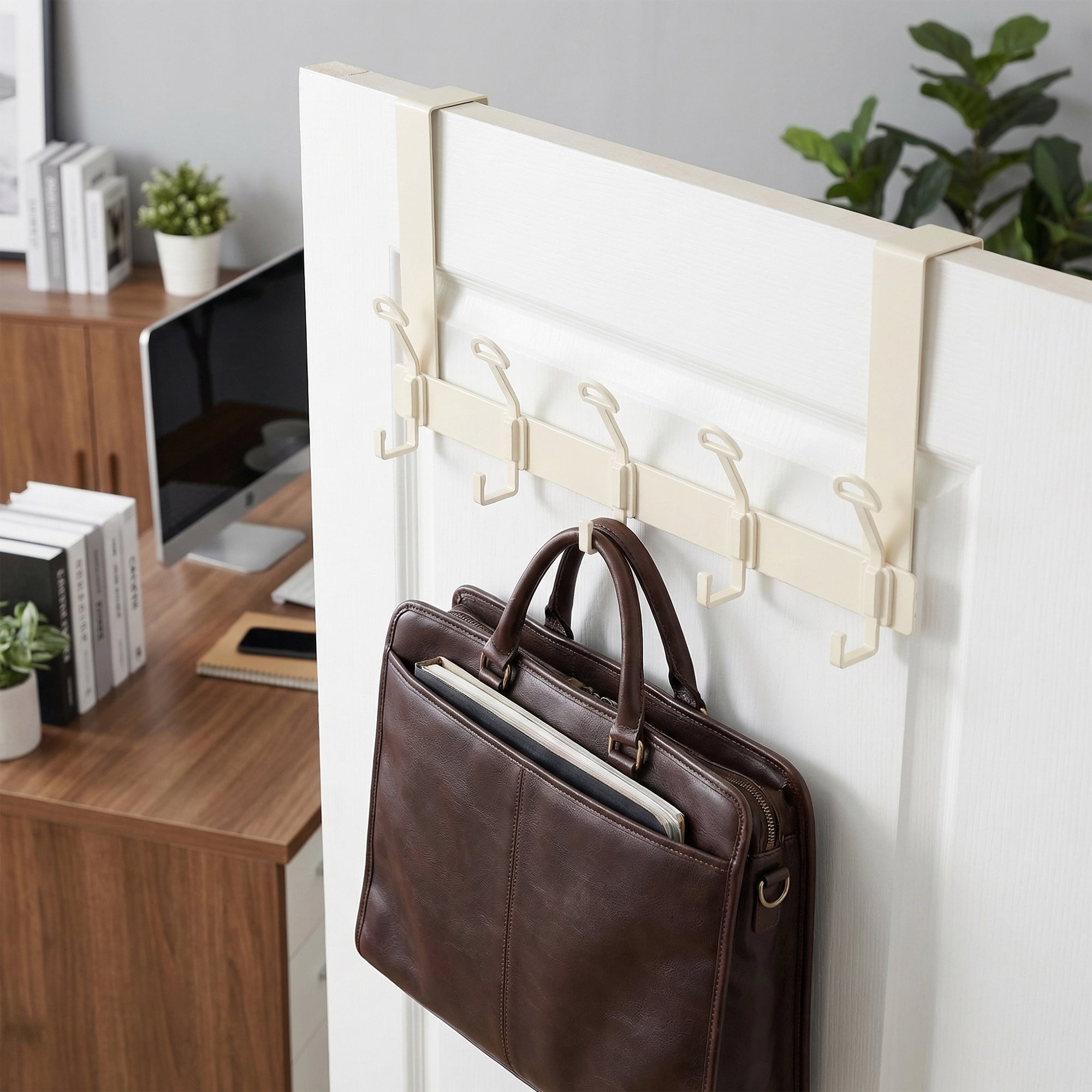 Unique Bargains Coat Rack Wall Mount with 6 Hooks for Entryway Bedroom White 15.4"x7.1"