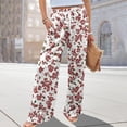 thumbnail image 7 of WTOBBY Women's Casual Wide Leg Pants with Stretch Belt Floral Print Pockets and Adjustable Tie Design for a Comfortable Lightweight Summer Outfit ,Watermelon Red L, 7 of 7