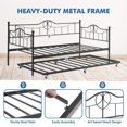 thumbnail image 3 of FOLDLIFE Twin Daybed with Trundle, Modern Pull Out Day Bed Frame with Vintage Heart-Shaped Headboard, Metal Daybed with Sturdy Slat Support,for Small Spaces, Living Room, Guest Room,Black, 3 of 7