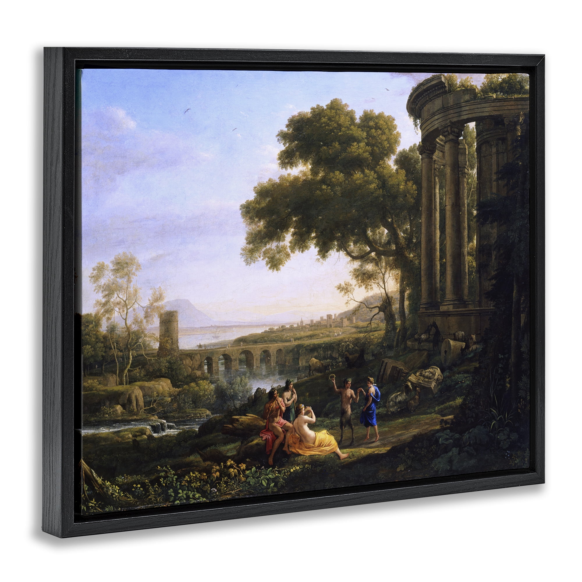 Stupell Industries Classic Nymph & Satyr Dancing Landscape & Nature Painting Black Floater Framed Canvas Art Print Wall Art, 31 x 25