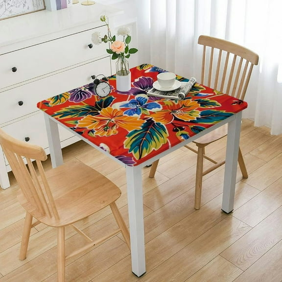 BANET - Waterproof Oilcloth Table Cloth - Wipeable Tablecloths for Picnic - Non-Fading Square Table Cover with Better Than Flannel Backing - Hibiscus Orange (Square) white