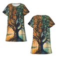 thumbnail image 5 of Salouo Seasonal Tree Reflection Print Short Sleeve Sleepshirt for Womens Comfy Nightgown Scoopneck Cute Nightdress Ruffle -Small, 5 of 7