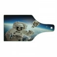 thumbnail image 1 of Outer Space Cutting Board, Cosmonaut Crew in Universe Astronomy Atmosphere Astral Journey Inspired Image, Tempered Glass Cutting and Serving Board, Wine Bottle Shape, Blue Beige, by Ambesonne, 1 of 1