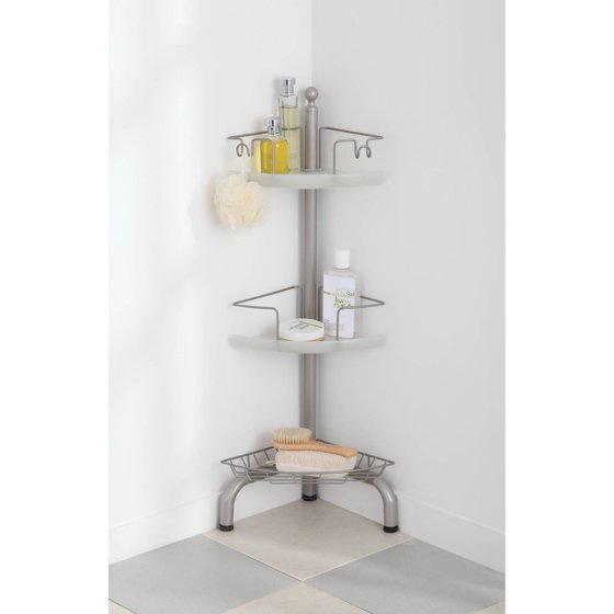 HomeZone 3Tier Adjustable Corner Shower Caddy, Satin Nickel