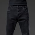 thumbnail image 4 of Pantalones vaqueros rectos holgados negros puros de estilo clásico para hombre, pantalones casuales de tela suave elástica para negocios de otoño e invierno, pantalones de marca para hombre, 4 of 5