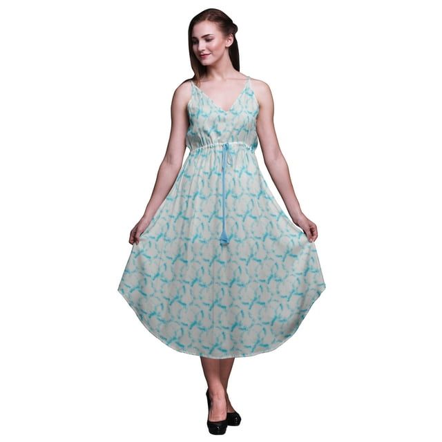 Bimba Robe Midi Imprimée Teinture sur Nœuds pour Femmes Été Col en V Tenue de Vacances - Grande Taille