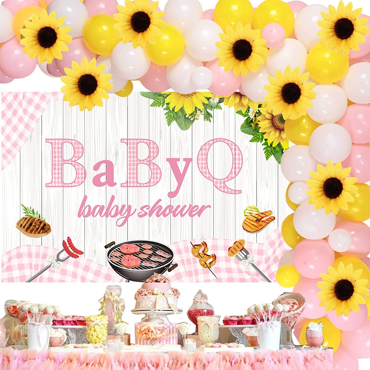 BBQ Baby Shower Decorations for Girls, Baby Q Baby Shower Backdrop Pink