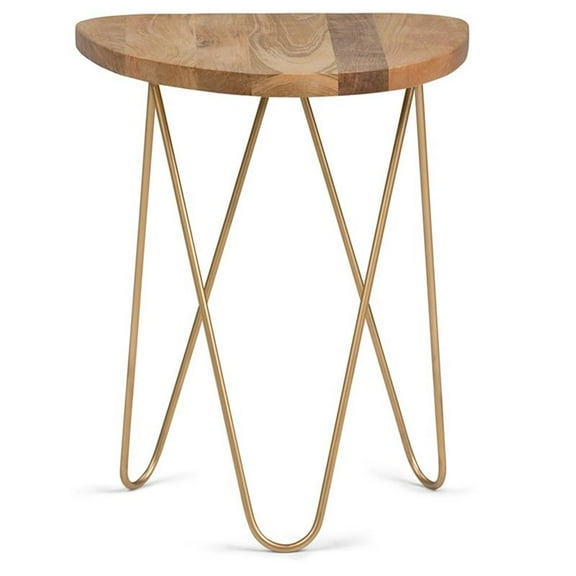 Allora Modern 18 inch Wide Metal and Wood Accent Side Table in Natural Gold