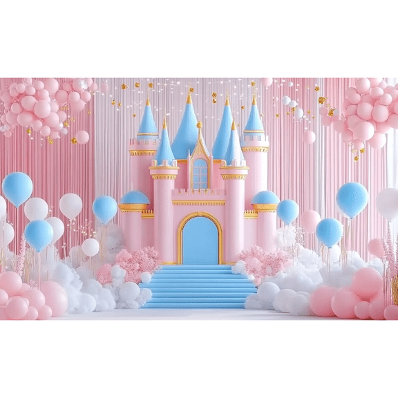 LUUFILx Charming Castle and Flower Balloon Background Versatile Polyester Photographic Background for Birthdays for Weddings Celebrators