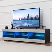 Hommpa 57'' TV Stands for TVs up to 65" with LED Lights Media Console Cabinet Multiple Finishes LED Entertainment Center Gaming TV Unit with Glasss Open Shelf